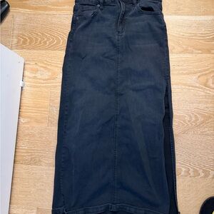 Aqua Black Maxi Denim Skirt with Side Slit